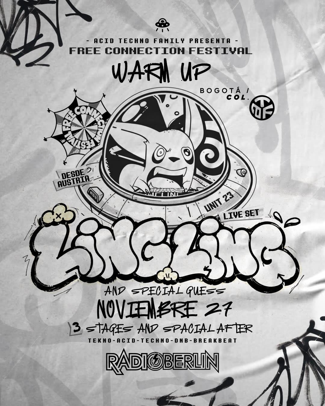 Flyer de Free Connection Warm Up Bogotá